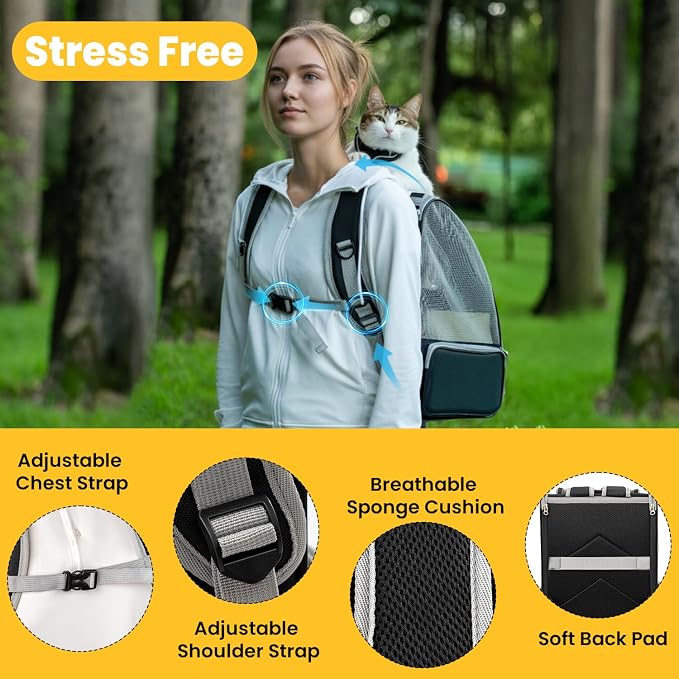 Conlun Cat Backpack Carrier for Small Dogs and Cats Fit Up to 15 Lbs,Small Dog Backpack, Foldable with 3-Side Mesh Windows, Pet Carrier for Travel & Hiking Friendly，Gray - Image 4
