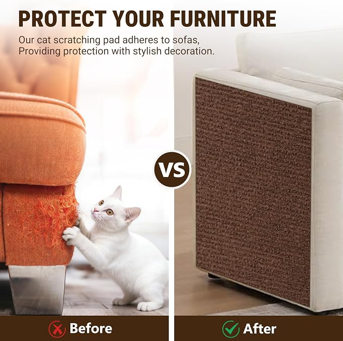 Cat Scratch Furniture Protector, DIY Cat Scratching Mat for Couch, Sofa, Wall,Cat Post,Cat Tree Durable Furniture Guards Couch Scratcher from Cats Claws Scratching for Indoor(39.4x15.8 Brown) - Image 3