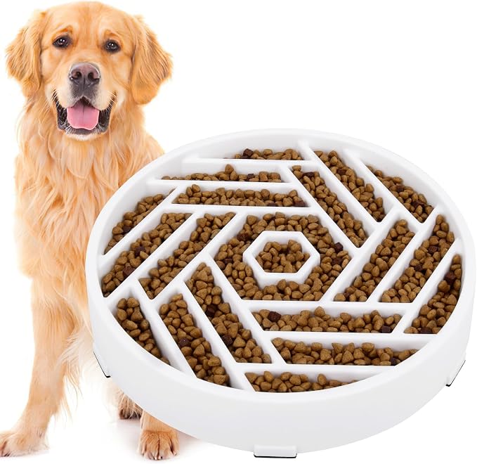TOBYTO Slow Feeder Dog Bowls Large Medium Breed,Anti-Choking Slow Eating Dog Food Bowl,Non Slip Pet Slower Food Feeding Bowls Large Puzzle Slow Feeder Bloat Stop Maze Dog Dishes,White by TOBYTO