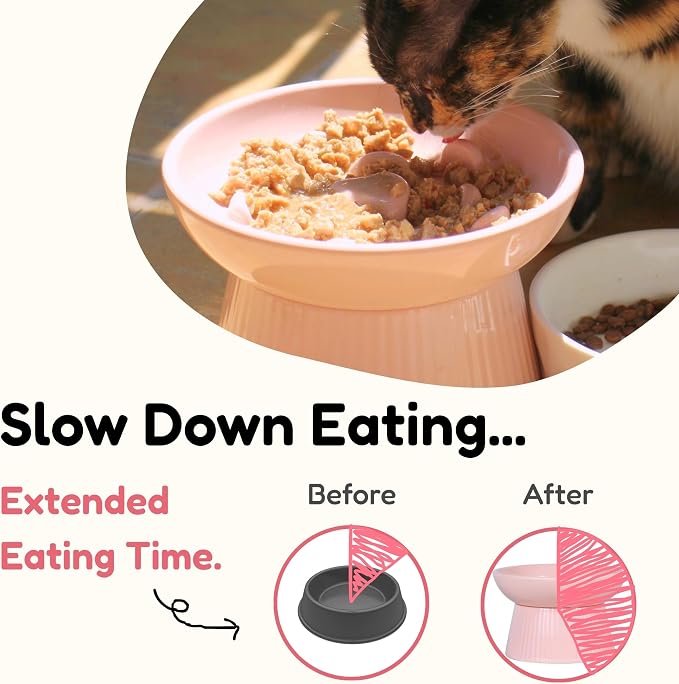 Unbreakable Raised Slow Feeder Bowl for Cats and Small Dogs, Elevated Cat Bowls, Detachable Slow Feede Bowl, Heavy Weighted, Non-Slip Feeder, Whisker Friendly (Pink, Round - 6.2w'' x 1.5h'' inch) - Image 2