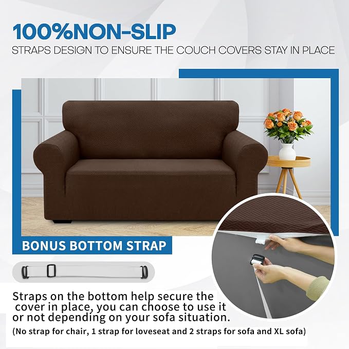 XINEAGE Stretch Jacquard Sofa Cover, Non Slip Sofa Slipcover for Dog | High-Stretch Fabric. Wear-Resistant, Pet Friendly. Easy Install & Washable for Living Rooms, Offices.Coffee - Image 7