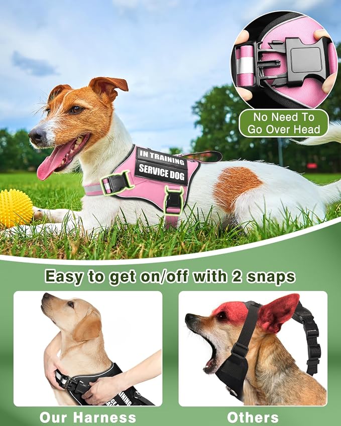 Small Service Dog Vest Harness and Leash Set+10 Patches Pink XS | Adjustable Reflective Do Not Pet Emotional Support Dog Vest with 2 Soft Padded Handle,MOLLE,for Everyday Training Hiking - Image 4