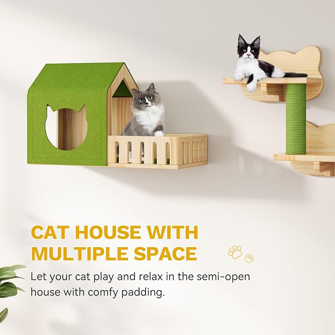 DWVO Solid Wood Cat Wall Shelves and Perches | Wall Mounted Cats Furniture Climbing Shelves for Large Cats with Scratching Posts, Steps, Runway, Scratching Board - Image 6