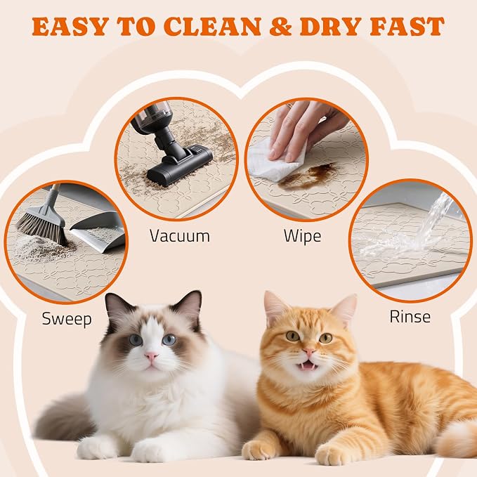 Pawtners Cat Litter Mat Extra Large 42" X 30", Easy to Clean, Beige, 2 Pack | Non-Slip Kitty Litter Mat for Floor, Waterproof & Urine-Proof Cat Litter Mat Litter Trapping Mat, Soft on Kitty Paws - Image 6