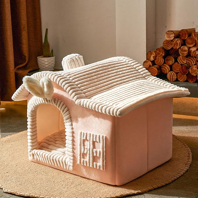 Rabbit Cat Houses for Indoor Cats, Chimney Cute Cat Bed Cave, Enough Interior Space, Cartoon Soft Pet House Up to 3-7 lbs Kitten, Pink - Image 6