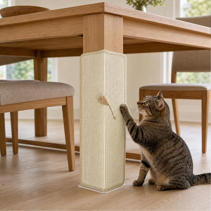 Couch Corner Cat Scratcher 23.6'' Sisal Cat Scratching Post for Sofa | Under Furniture Replaceable Sisal Scratch Pad with Heavy Duty Iron Base Sisal Scratching Mat Toy Ball Furniture Protector by QIPECO