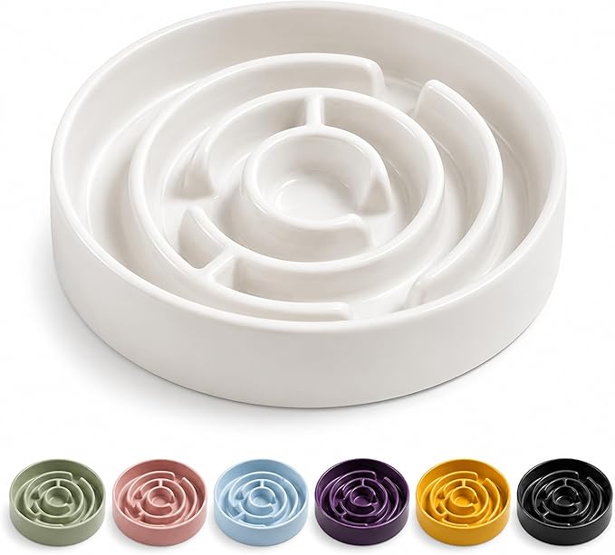Ceramic Slow Feeder Dog Bowl 1.5 Cup Puzzle Dish for Small Medium Dogs | Glazed ceramic maze bowl with 1.5-cup capacity for dry or wet food, sized for small and medium dogs by Unknown