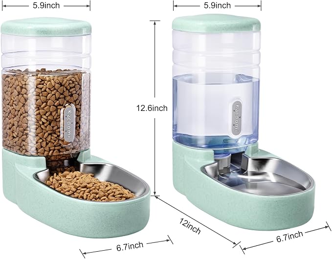 Automatic Cat Feeder and Water Dispenser with Stainless Steel Bowl Gravity Food Feeder and Waterer Set for Small Medium Dog Puppy Kitten 1 Gallon x 2(Green) - Image 6
