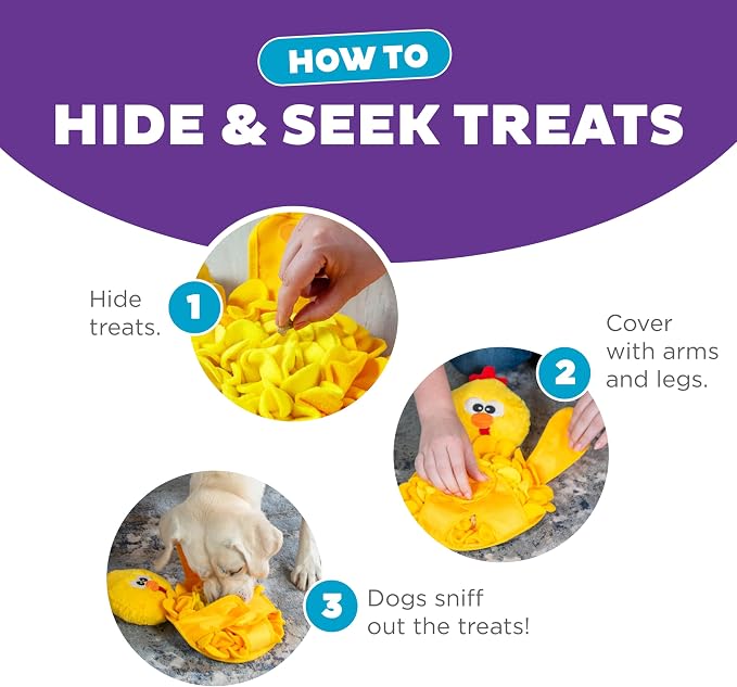 Outward Hound Nina Ottosson Snuffle Palz Squeaky Dog Toy, Chicken, 13.4" | Plush Snuffle Mat, Hidden Treat Pockets, Slow Feeder, Interactive Foraging, Non-Slip Base, Dogs & Puppies - Image 4