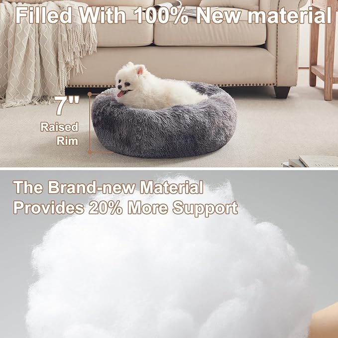 23 in Faux Fur Fluffy Donut Dog Bed for Small Dogs,Tie-dye Grey | Calming Plush Round Puppy Pet Bed with Removable & Washable Cover,Fits up to 25 lbs Pets - Image 3