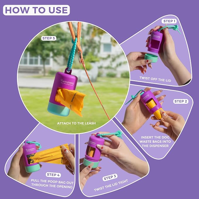Dog Poop Bag Dispenser Fits All Dog Leash, Poop Bag Holder with Adjustable Silicone Strap, Doggy Walking Accessory, Without Rolls (green+purple) - Image 3