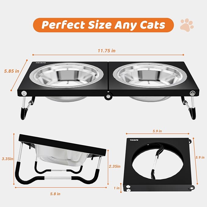 Upgraded Raised Cat Bowls,Elevated Bowls for Indoor Cats with Height Stand,Non-Slip Stainless Steel Cats Bowl,10° Tilted Cat Food Bowls (Black Collapse, 1Pack) - Image 2