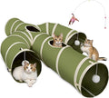 Ownpets Cactus Cat Tunnel 12" with Peek Holes for Indoor Large Cat, Green | Durable Oxford fabric, noise-free, foldable & connectable, multi-cat friendly, tube for cats up to 20lb, includes ball & wand by Ownpets