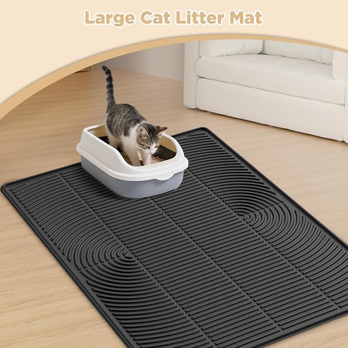 AMOK Cat Litter Mat, Extra Large Silicone Litter Box Mat 40" x 28", Waterproof Litter Trapping Mat for Cats, Durable and Easy to Clean, Black - Image 8