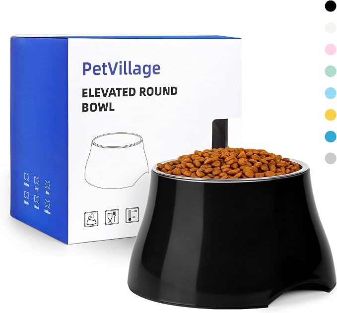 Dog Bowls,Cone Friendly Non Slip Single Dog Bowl with Stainless Steel Inner, Raised Bowls for Small Dogs Spaniel Dogs Long Ear, High Capacity, S/1 Cup Black by Petvillage