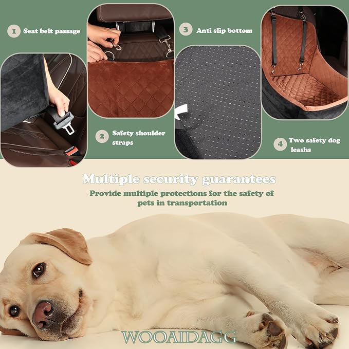 WOOAIDAGG Dog Car Seat for Medium Sized Dog,Pet Travel Car Bed with Seat Belt Channle,Fully Detachable and Washable Car Dog Seat with Adjustable Straps,3 Straps Easy to Install (Black/Brown) - Image 3