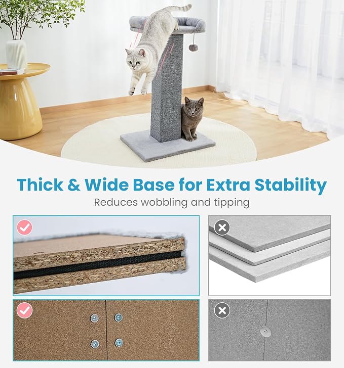 Made4Pets 32" Carpet Cat Scratching Post with Bed for Indoor Cats, Grey | Carpet Cat Scratcher, Raised Perch with Removable Washable Cover, Wide Base, Hanging Ball, Compact Indoor Design - Image 7