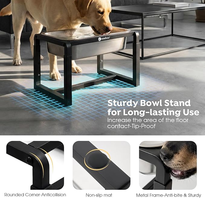 Veehoo 2.4 Gallon Elevated Outdoor Dog Water Bowl for Large Dogs | No Spill Metal Raised Dog Bowls Stand, 3 Adjustable Heights, Relief Joint Pressure, Stainless Steel Bowl, Dishwasher Safe - Image 3