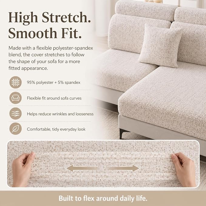 Stretch Sofa Slipcover, 2026 Upgraded Non Slip Couch Cover with Adjustable Straps, Pet Dog Cat Friendly Furniture Protector for 3 Seater, Washable for Living Room - Image 6