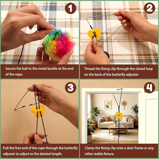 Hanging Toys for Doorway, door frame cat toys for Indoor Cats Kitten 2 Pcs | Self play, soft plush, for all cats – burn off excess energy, reduces boredom, scratching, stress & boosts fitness. - Image 7