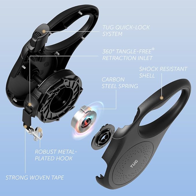 TUG Quest Retractable Dog Leash | 360° Tangle-Free Retraction | 16 ft Strong Nylon Tape (Large, Black) - Image 2