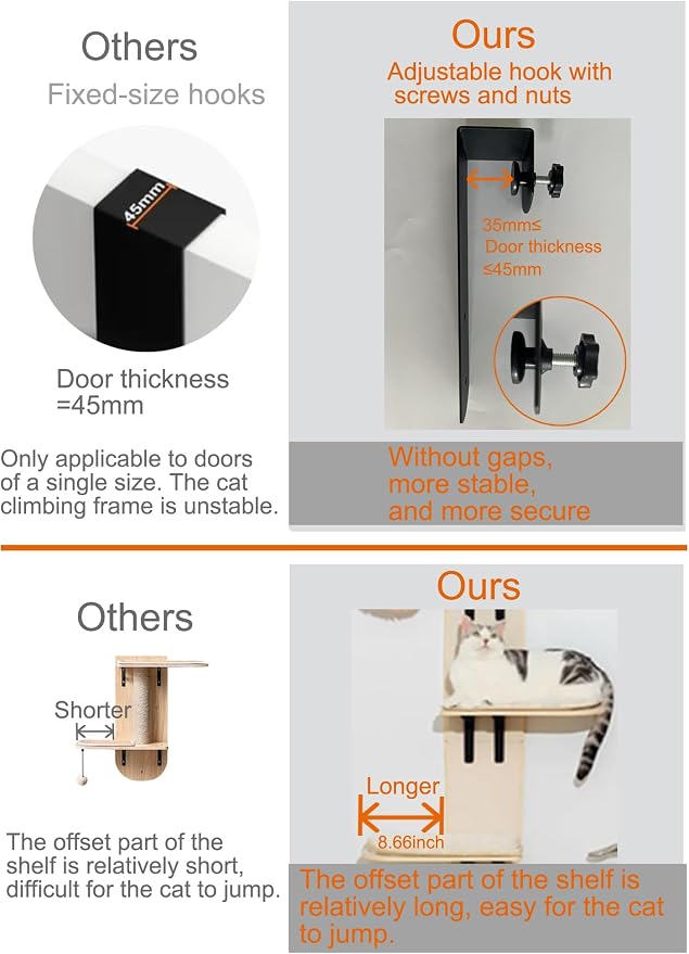 Door Hanging Cat Tree,Door Hanging Cat Shelf with Soft Mat | Wooden,4-Levels Over the Door Cat Climber for Indoor Cats,Save Space, Increase the Cat's Activity Level, Relieve Anxiety - Image 3