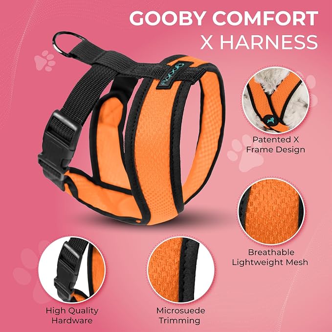 Gooby Comfort X Head-in Dog Harness, Choke-Free, Orange, Large | Patented choke-free X-frame; Secure head-in fit; Lightweight breathable mesh; Back metal D-ring; Machine washable - Image 2