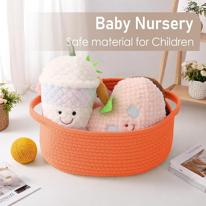 JMvicyroam Small Woven Basket, Empty Gift Basket, Orange/1 Pack | Small Gift Basket, Cotton Rope, 12 x 8 x 15 in, Handles, Includes Ribbon and Bag, Birthday Gift Basket - Image 5