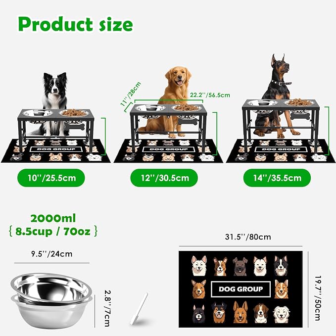 SHAINFUN Elevated Dog Bowls with Mat for Large & XLarge Dogs, Adjustable Height Raised Dog Bowl Stand with Two 68oz Bowls, Dogs Food Water Bowl Holder - Image 3