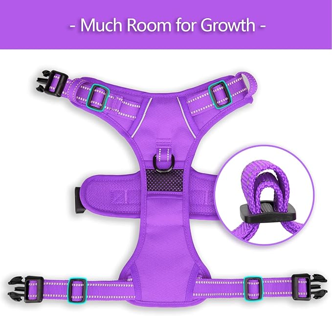 PoyPet No Pull Dog Harness, Reflective Vest with 2 Leash Clips & Handle | Lockable Neck Release Buckle, No Choke, Adjustable, Soft Padded, for Walking Training, Purple Matching Trim, Large - Image 7