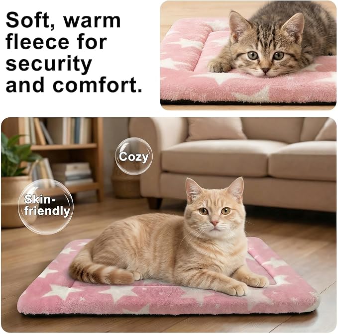 Dog Bed Mat – Soft & Comfortable Dog Kennel Pad for Crate – Durable Crate Bed & Mat for Dogs & Cats – Ideal for Crate, Kennel, and Home Use (Big&Little Stars Pink, XS(18"*14"*1.5")) - Image 3