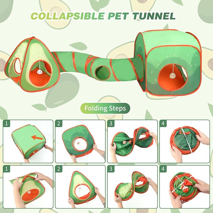 Rypet Cat Toy Tunnel and Cubes Bundle, Play Tubes for Indoor Cats, Green | 3-in-1 Tunnel Cubes Tent, Crinkle Tube for Play, DIY Shapes, Ball and Bell for Play, Tear-Resistant Polyester, Folds Flat - Image 7