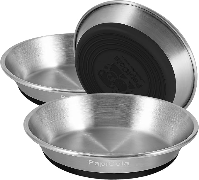 Stainless Steel Cat Bowl 3PC, Non-Slip cat Food Dish, Metal Cat Bowl | Heavy Duty, Whisker Friendly with Wide and Shallow Design, 6.3'' Wide, 0.7mm Thick 304 Stainless Steel, Ideal Pet Dish by PapiCola