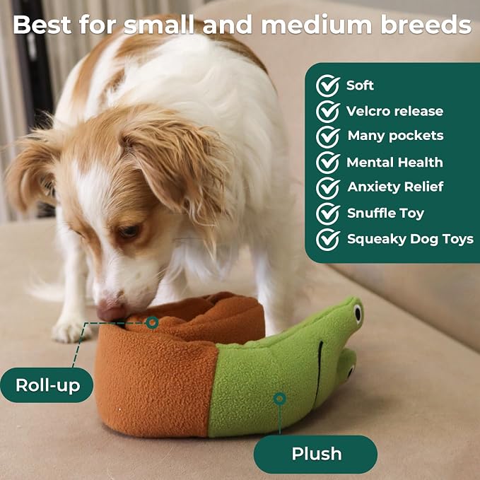 Snail Plush Dog Snuffle Toy, Squeaky Treat Dispensing Puzzle Toy for Small and Medium Breeds, Mental Enrichment - Image 2