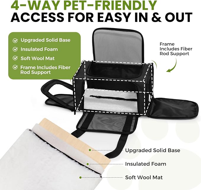 Soft-Sided Cat Carrier 20x13x13 in Expandable Travel Pet Bag 22LBS | For Cats and Small Dogs with Anti-Scratch Mesh Washable Mat Collapsible Escape-Proof Airline Approved with Shoulder Strap - Image 3