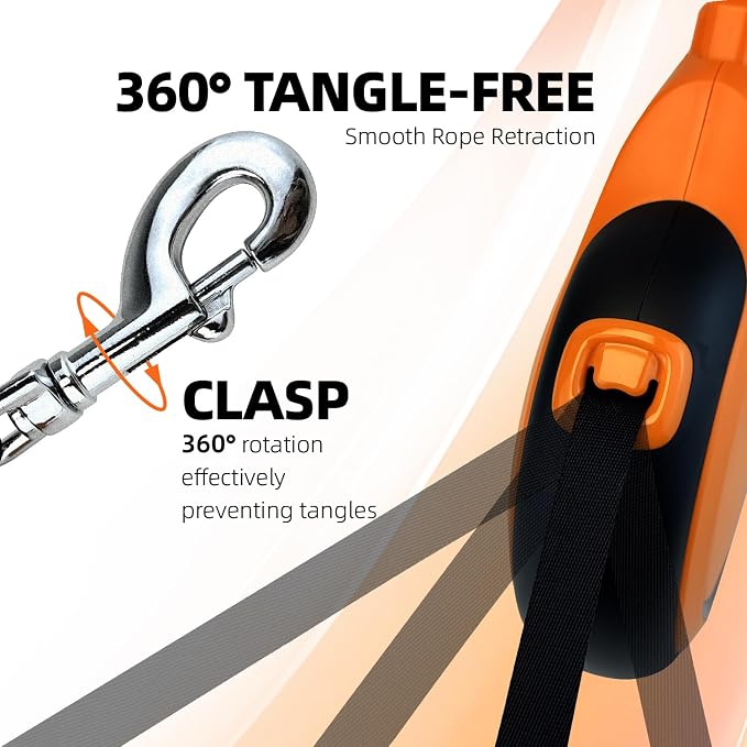 26Ft Retractable Dog Leash, Heavy Duty Great Leash for Dog up to 110 lbs, Anti-Slip Rubberized Handle, One-Handed Brake, Strong Nylon Tape, Tangle Free(Large，Orange&Black). - Image 3