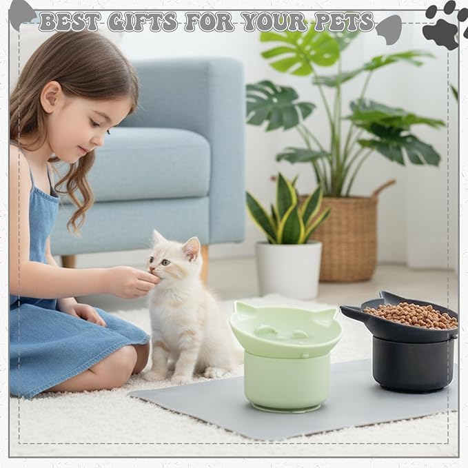 2 Pack Slow Feeder Cat Bowls Silicone Tilted Raised Pet Bowl | Non Slip Base for Digestion Anti Vomit - Image 7