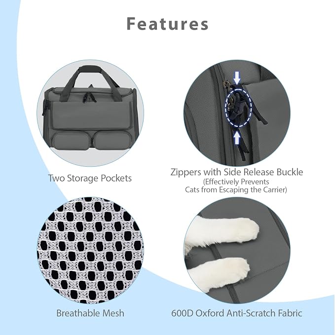 Cat Carrier for Pets up to 15 lbs, Soft-Sided Collapsible Pet Carrier | Upgraded Sturdy Base, Privacy Curtain and 2 Storage Bags Provide Comfort, Privacy and Convenience for Cats and Small Dogs - Image 4