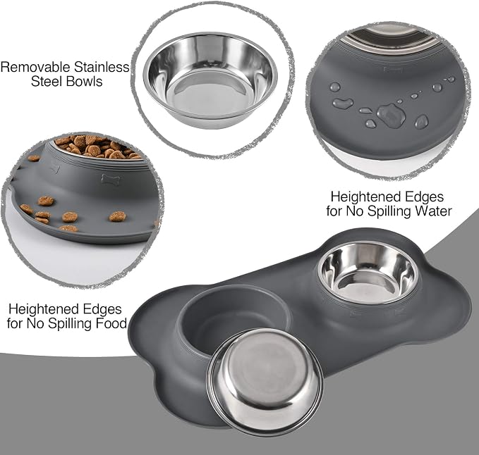 Dog Bowls 2 Stainless Steel Bowl for Pet Water and Food Feeder with Non Spill Skid Resistant Silicone Mat for Pets Puppy Small Medium Cats Dogs - Image 3