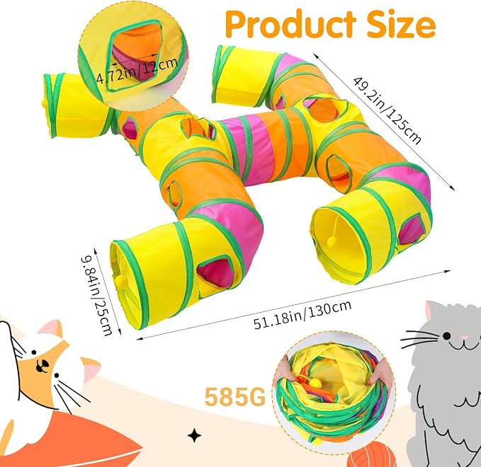 1 Pack Cat Tunnels for Indoor Cats, Foldable Cat Tunnels for Indoor Cats, Large Cat Play Tunnel with Play Ball & Peephole, Tear-Resistant Polyester Pet Tube for Kittens Puppies Rabbits - Image 2