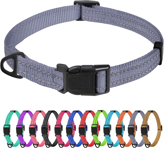 TagME Small Dog Collar, Reflective Puppy Collar, Gray, 5/8" Width | Lightweight, nylon collar for puppies and small dogs, adjustable length, 12 color choices, reflective for evening walks by TagME