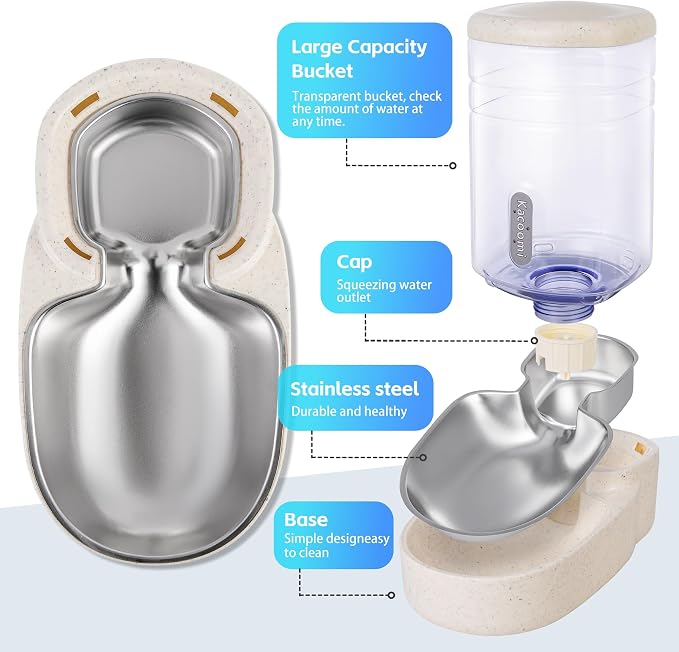 Automatic Cat Feeder and Water Dispenser with Stainless Steel Bowl Gravity Food Feeder and Waterer Set for Small Medium Dog Puppy Kitten 1 Gallon x 2(Beige) - Image 2