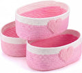 Geelin 3 Pcs Pink Heart Baskets for Gifts, Woven Rope Storage Bins | Rope Design with Heart Decor, Great for Bedroom Shelf Organizing, Nursery Toys, Laundry, Oval 11.8"x7.8"x4.7" by Geelin