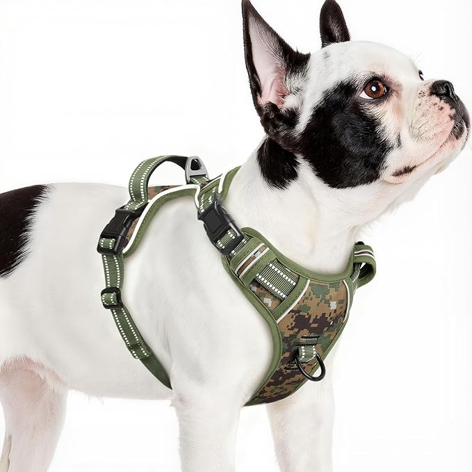 Timos Small Dog Harness, No Pull No Choke, Easy On & Off, Military Green, S | Adjustable Reflective Soft Padded, Neck Quick Release with 3 Buckles, Front & Back 2 Clips and Handle for Walking Training - Image 8