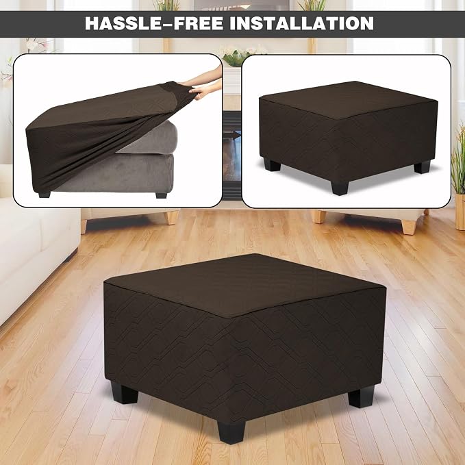 Ottoman Cover Square,Waterproof Square Ottoman Covers Thick Slipcover for Living Room,Washable Storage Footstool Furniture Protector for Dogs,Pets,Chocolate,X-Large - Image 5