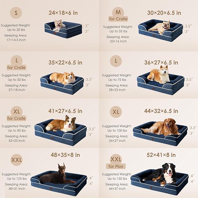 EHEYCIGA Orthopedic Dog Beds for Extra Large Dogs, Waterproof Memory Foam XXL Dog Bed with Sides, Non-Slip Bottom and Egg-Crate Foam Big Pet Couch Bed with Washable Removable Cover, Navy | Non-Slip Bottom and Egg-Crate Memory Foam Extra Large Pet Couch... - Image 2