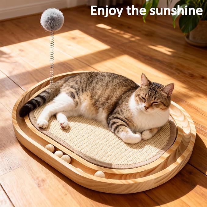 Sisal Cat Scratcher Pad with Wooden Ball Track Toy,Interactive Cat Toys for Kittens & Adult Cats Indoor, Anti-Scratch Furniture Protector for Bored Pet, Cat Enrichment Puzzle - Image 4