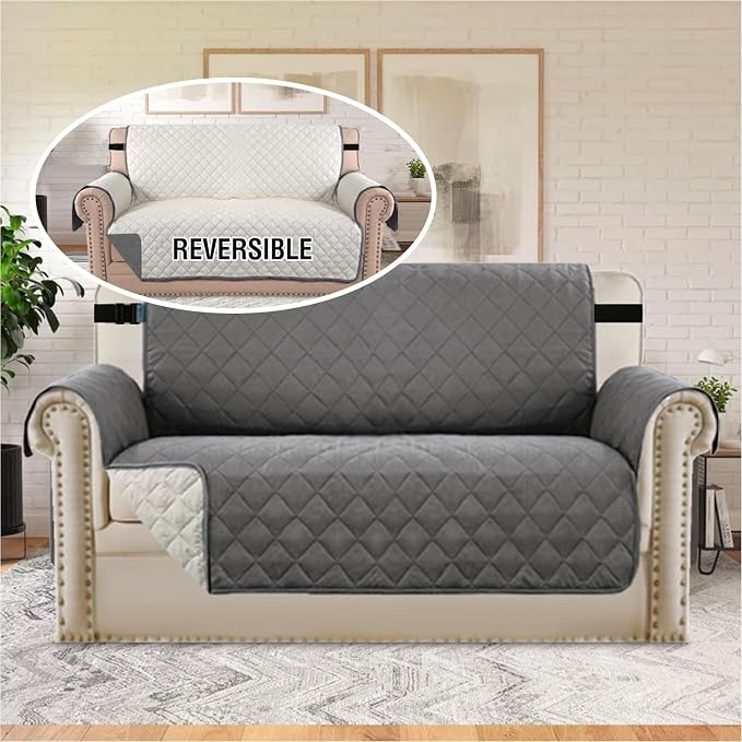H.VERSAILTEX Loveseat Protector for Dogs/Pets Loveseat Slipcover Quilted Furniture Protector with Non Slip Elastic Strap Water Resistant Loveseats Seat Width to 46"(Loveseat, Charcoal Grey) - Image 3