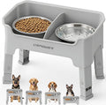 URPOWER Mess Proof Elevated Dog Bowls, Splash Guard Raised Bowl Stand | 4 Adjustable Heights, 2 Stainless Steel Bowls, Food & Water Separation, Foldable Design Non-Slip for Small Medium Large Dogs by URPOWER