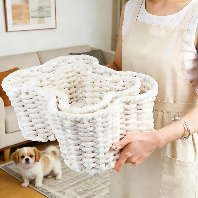 ZAVOOS 2 Pack Dog Toy Basket, Handwoven Bone Shape | Cotton Rope Pet Food Storage Baskets, Pet Supplies Organizer Bin for Chew Toys, Blankets, Treats, Leashes, 2 Sizes - Image 3